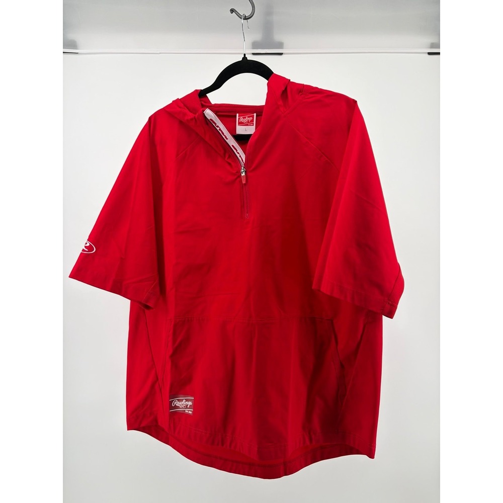 Rawlings Cage Jacket, Red Hooded Short‎ Sleeve 1/4 Zip, Men's Size L NWOT